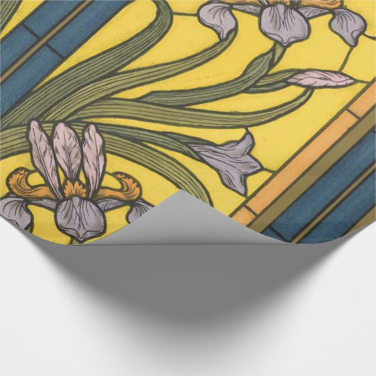 Iris Flower Art Nouveau Glas in lood blauw goud Cadeaupapier (Hoek)