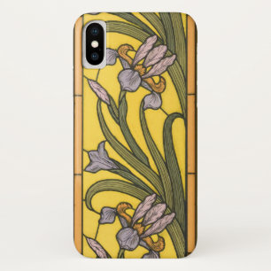 Iris Flower Art Nouveau Glas in lood blauw goud iPhone X Hoesje
