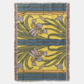 Iris Flower Art Nouveau Glas in lood blauw goud Deken (Voorkant Verticaal)