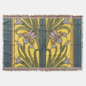 Iris Flower Art Nouveau Glas in lood blauw goud Deken (Voorkant)