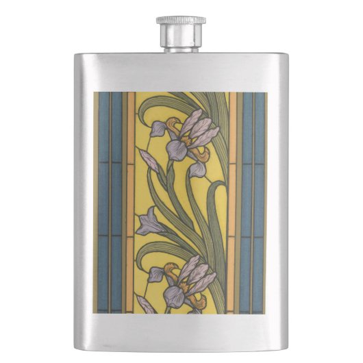 Iris Flower Art Nouveau Glas in lood blauw goud Flacon (Voorkant)