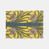 Iris Flower Art Nouveau Glas in lood blauw goud Fleece Deken (Voorkant (Horizontaal))