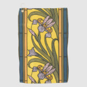 Iris Flower Art Nouveau Glas in lood blauw goud Golfhanddoek (Voorkant)
