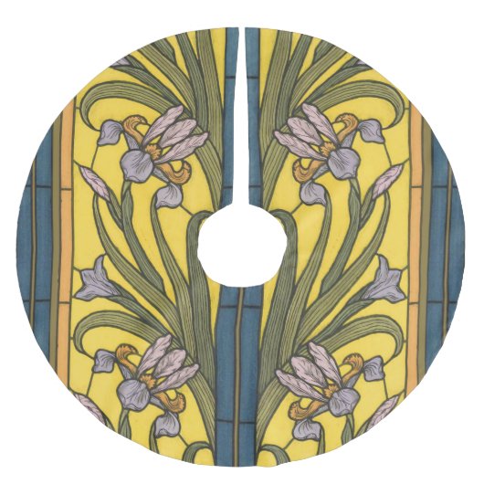Iris Flower Art Nouveau Glas in lood blauw goud Kerstboom Rok (Voorkant)