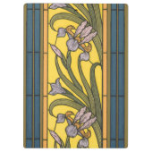 Iris Flower Art Nouveau Glas in lood blauw goud Klembord (Achterkant)