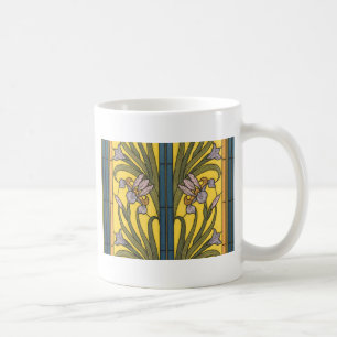 Iris Flower Art Nouveau Glas in lood blauw goud Koffiemok