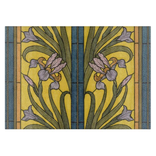 Iris Flower Art Nouveau Glas in lood blauw goud Snijplank (Voorkant)