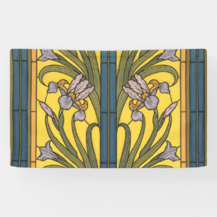 Iris Flower Art Nouveau Glas in lood blauw goud Spandoek