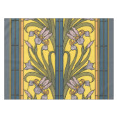 Iris Flower Art Nouveau Glas in lood blauw goud Tafelkleed (Voorkant (Horizontaal))
