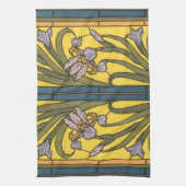 Iris Flower Art Nouveau Glas in lood blauw goud Theedoek (Verticaal)