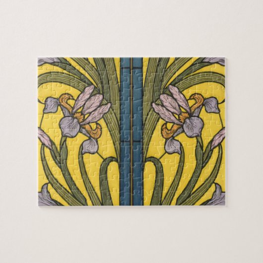 Iris Flower Art Nouveau Glas in lood Pattern Legpuzzel (Horizontaal)