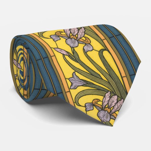Iris Flower Art Nouveau Glas in lood Pattern Stropdas (Opgerold)