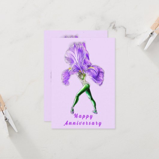 Iris Flower Ballet Dancer Anniversaire Carte (Devant/Arrière en situation)