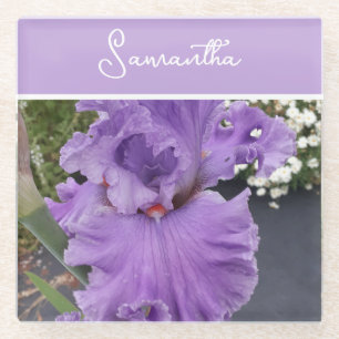 Iris Flower Flowers Paarse Lavendel Vrouwen Naam Glazen Onderzetter