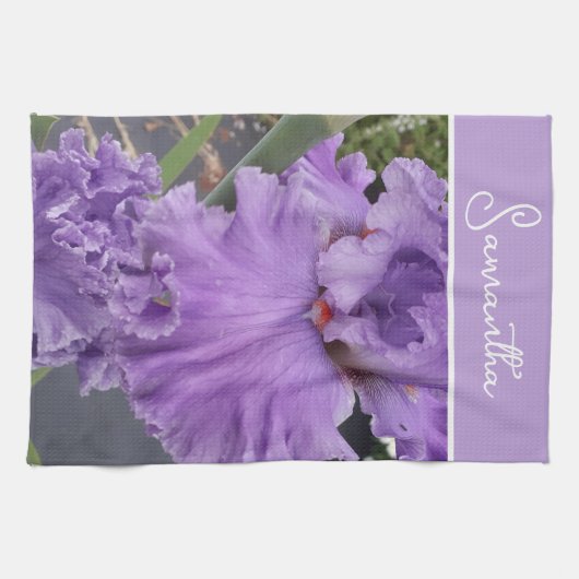 Iris Flower Flowers Paarse Lavendel Vrouwen Naam Theedoek (Horizontaal)