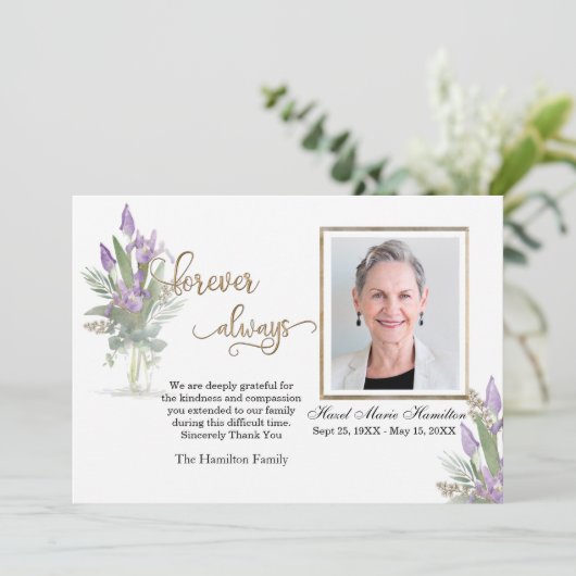 Iris - Gold Sympathie Hartelijk dank voor uw perso Bedankkaart (Staand voorkant)