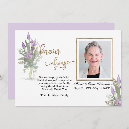 Iris - Gold Sympathie Hartelijk dank voor uw perso Bedankkaart (Voorkant / Achterkant)