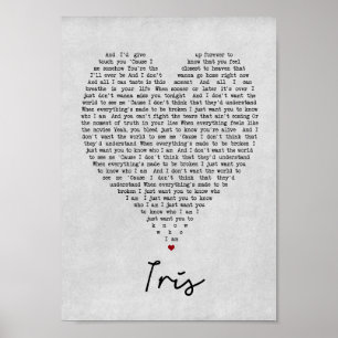Iris Grey Heart Song Lyric Wall Art afdrukken Poster