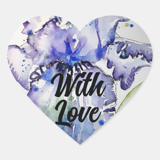 Iris Irissen Bloemen Blauw Waterkleur Met Liefde Hart Sticker (Voorkant)