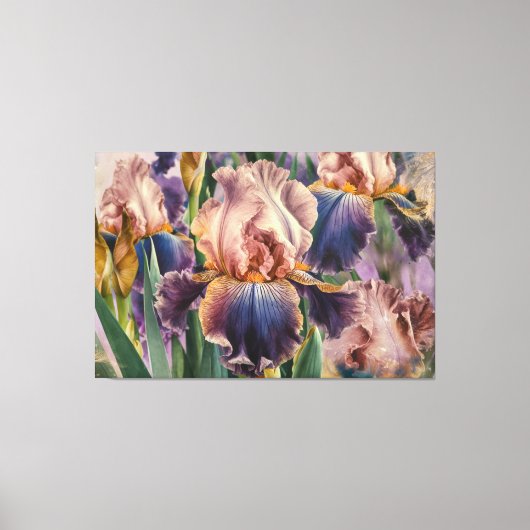 *~* IRIS Irissen  Bloemen TV2 Perzik Blauw Canvas Afdruk (Voorkant)