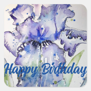 Iris Irissen Paarse Bloem Bloemen Blauw Waterverf Vierkante Sticker