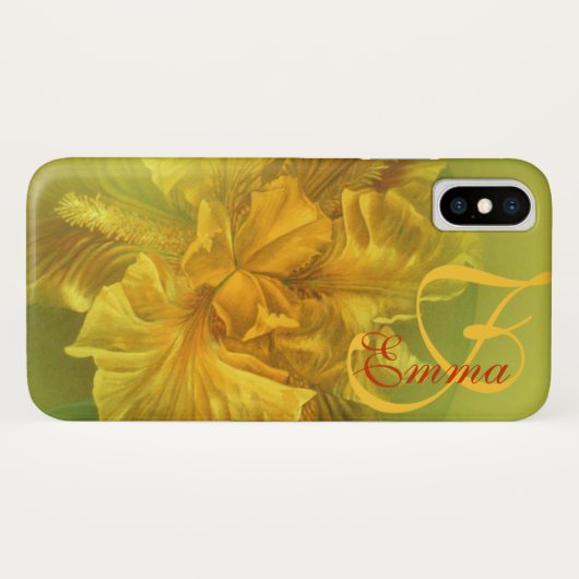 Iris nommé coque iphone jaune floral d'art (Dos (Horizontal))