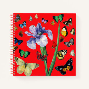 IRIS ONG COLORFUL BUTTERFLIES Red Floral Notitieboek