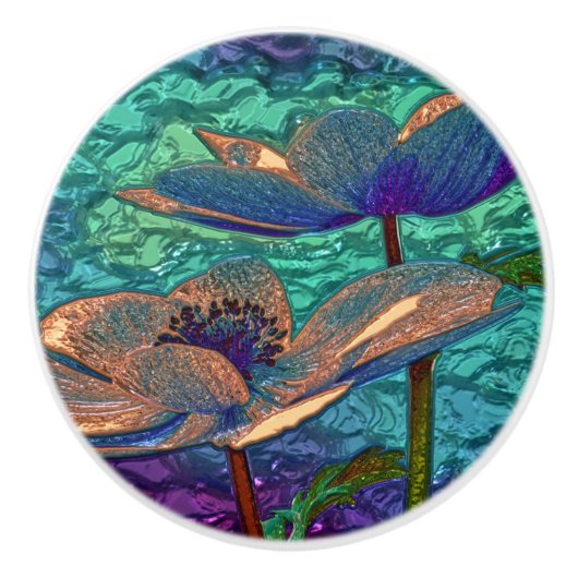 iris ontwerp blauw en groen keramische knop (Voorkant)