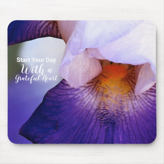 Iris Paars Grateful Heart Quote Muismat (Voorkant)
