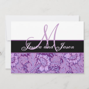 Iris Paarse Damask Wedding Monogram Invite Kaart