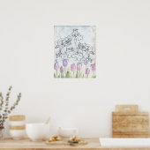 Iris Paarse Tulip Waterverf Flowers Collage Poster (Keuken)