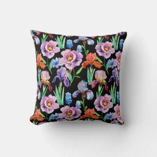 Iris Pioen Waterverf Bloemen Patroon Kussen
