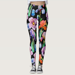 Iris Pioen Waterverf Bloemen Patroon Leggings