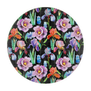 Iris Pioen Waterverf Bloemen Patroon Snijplank