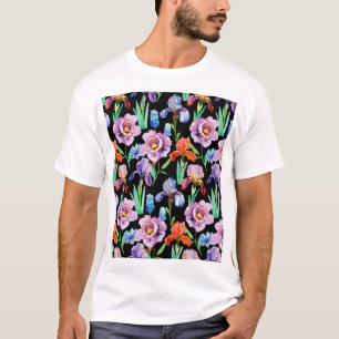 Iris Pioen Waterverf Bloemen Patroon T-shirt