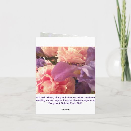 Iris, pivoines et carte de note de Cranesbill (Dos)