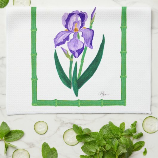 Iris pourpre (équilibre vert) 16" x 24" serviette (Plié)