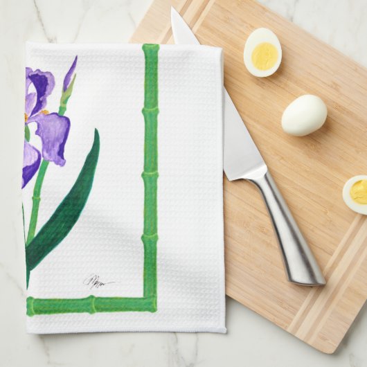 Iris pourpre (équilibre vert) 16" x 24" serviette (Quart Plié)