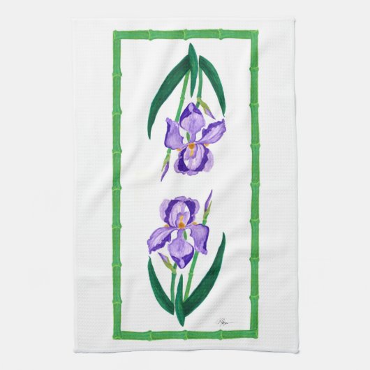 Iris pourpre (équilibre vert) 16" x 24" serviette (Vertical)