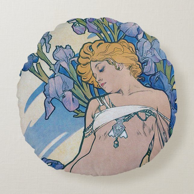 Iris (Quatre Fleurs), Alphonse Mucha Coussin décor (Devant)
