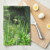 Iris serviette de thé de photo de parc par étang, (Quart Plié)