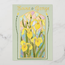 Iris uitnodigingskaart met glas in lood en goud fo