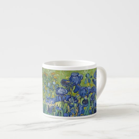 Iris Van Gogh Floral Art Flowers Monogram Espresso Kop (Voorkant rechts)