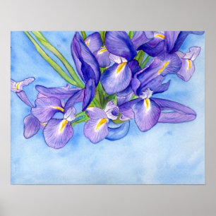 Iris Vase Waterverf schilderen KunstPoster afdrukk Poster