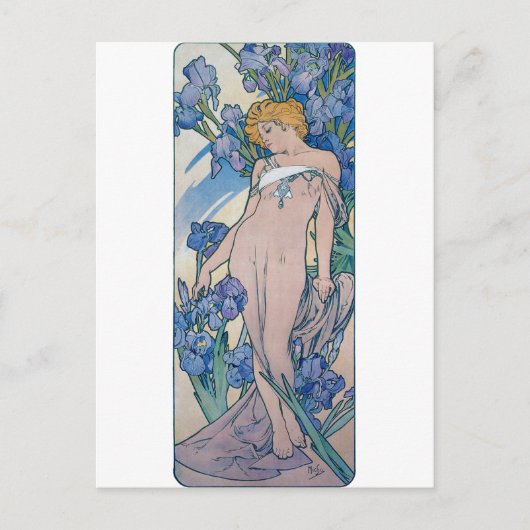 Iris (vier bloemen), Alphonse Mucha Briefkaart (Voorkant)