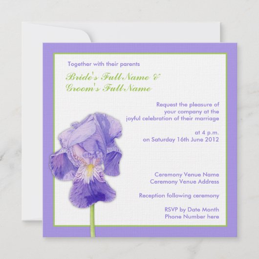 Iris violet 2 Faire-part de mariage (Devant)