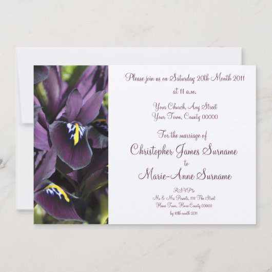 Iris violet velouté Faire-part de mariage (Dos)