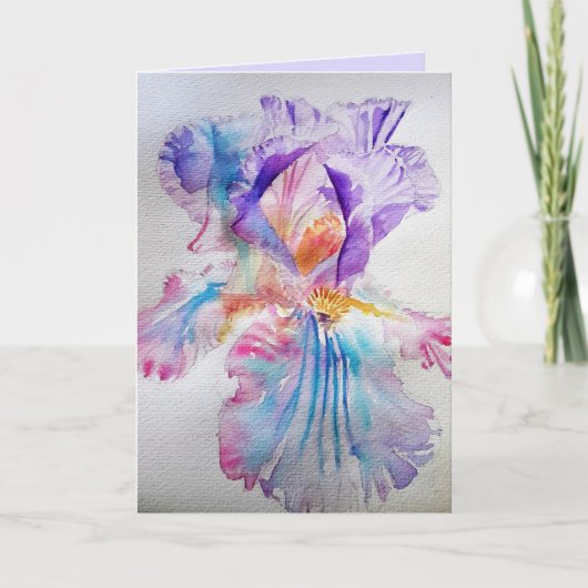 Iris Watercolor Purple Blue Carte Anniversaire (Devant)