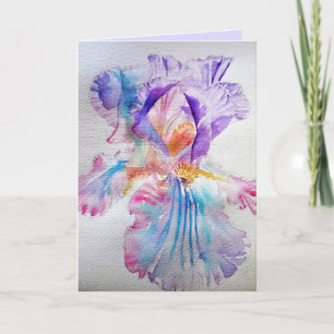 Iris Watercolor Purple Blue Carte Anniversaire