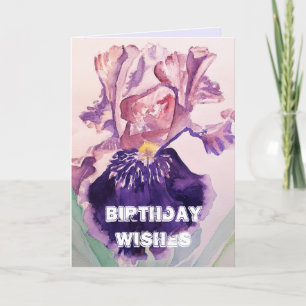 Iris Waterverf Paarse tuin Floral Birthday Kaart